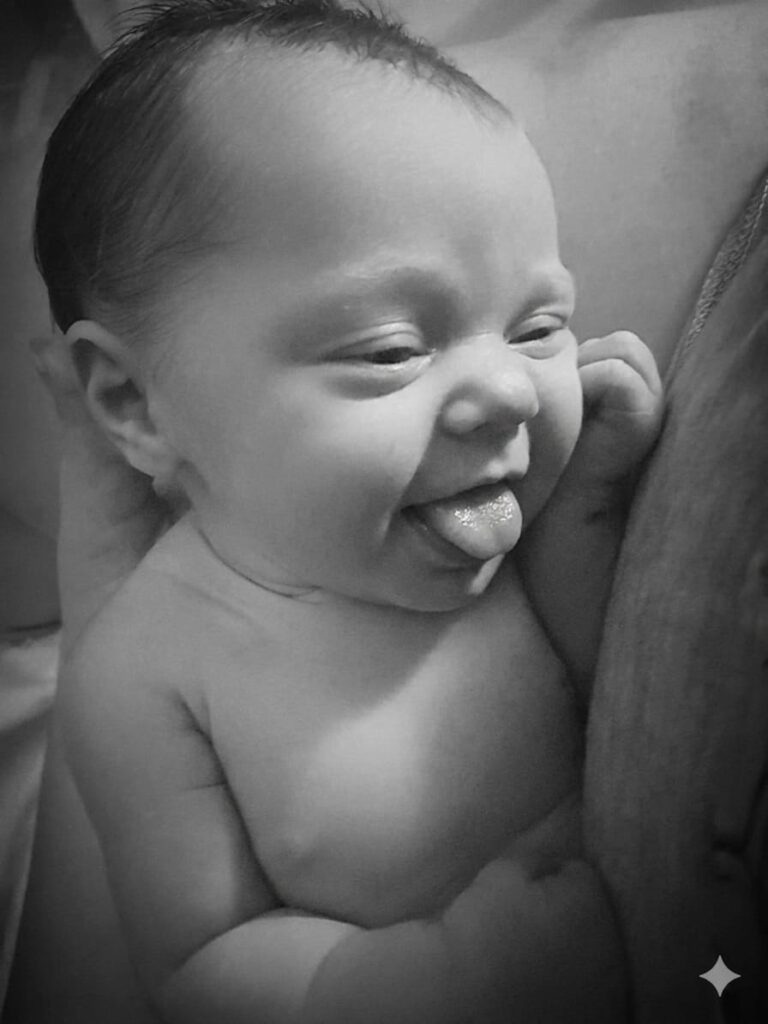 Baby with tongue sticking out for tongue tie consultation