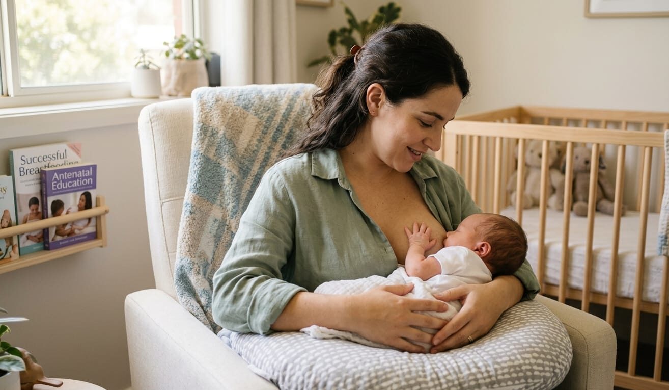 Woman breastfeeding at home Antenatal Preparation​